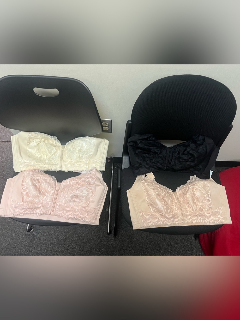 Lace Strapless front zip Bra Set — Black, Ivory, Blush, Nude